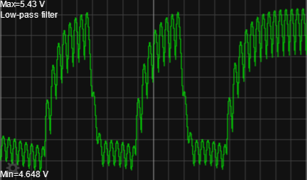 Oscilloscope view of low pass filter