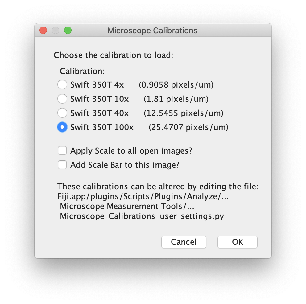 Choose Calibration window