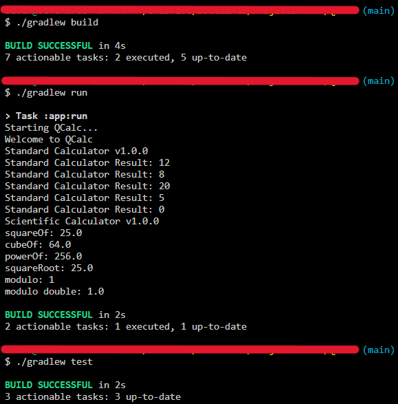 gradle build, run, test