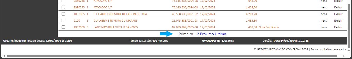 Entrada NF Próxima Página