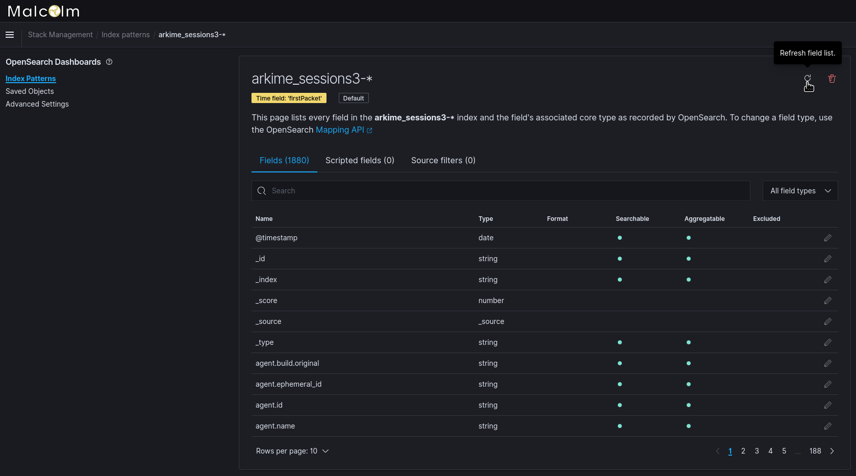 Refreshing the OpenSearch Dashboards cached index pattern