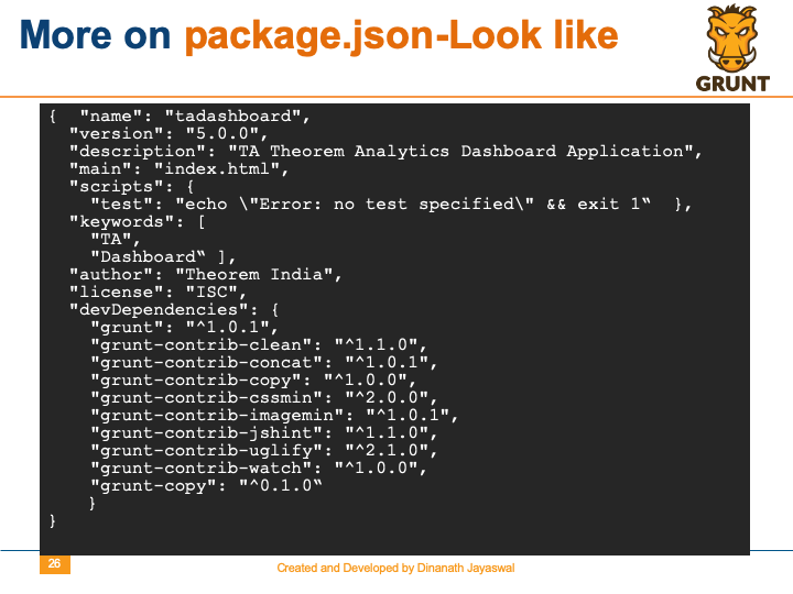 Grunt-The JavaScript Task Runner - More on package.json-Look like