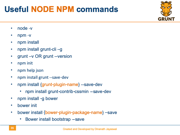 Grunt-The JavaScript Task Runner - Useful NODE NPM commands