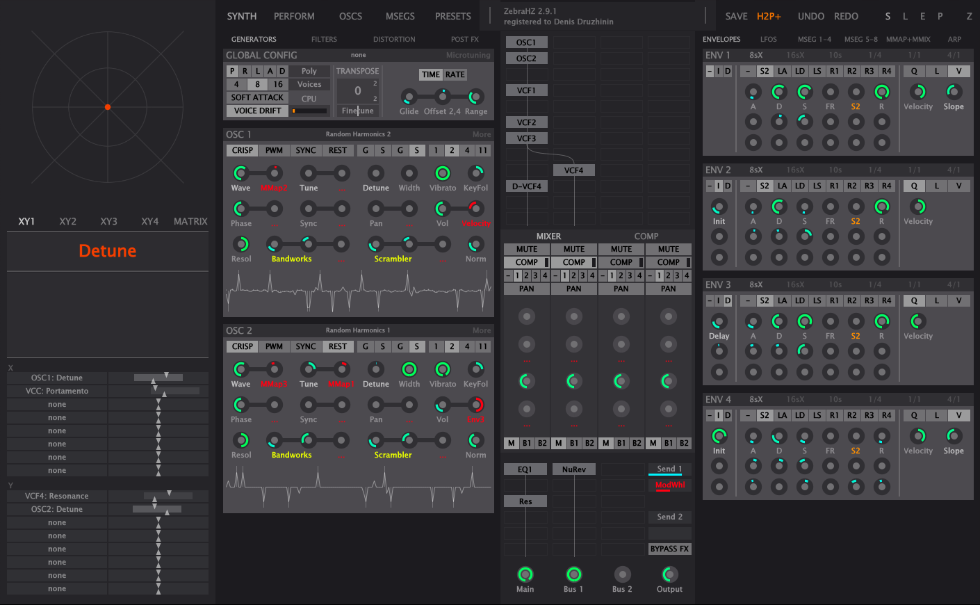 Zebra Redux screenshot (Synth page)