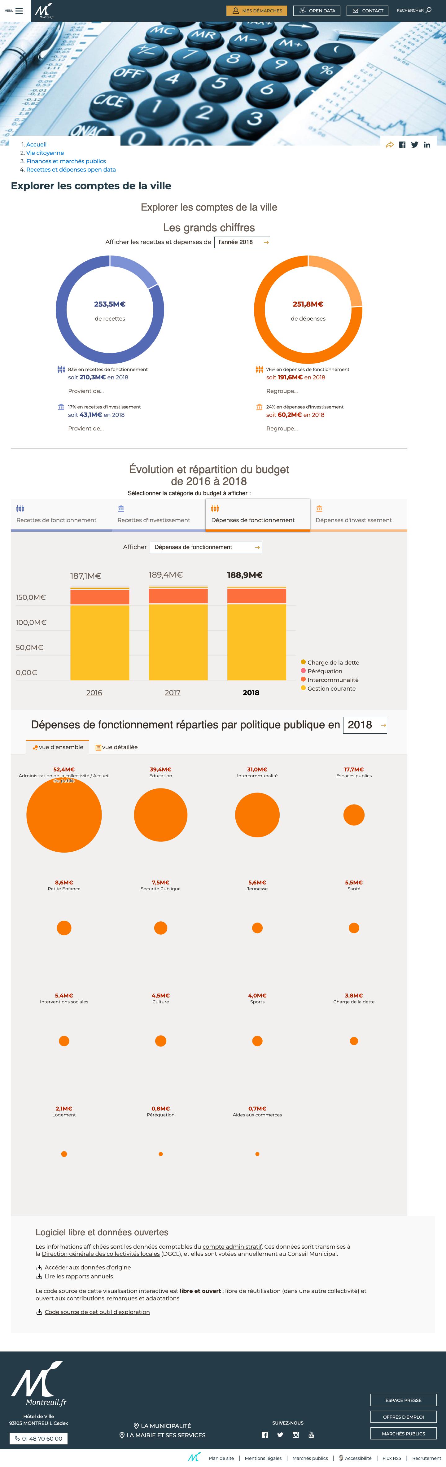 Capture d'écran de l'outil de visualisation des comptes administratifs