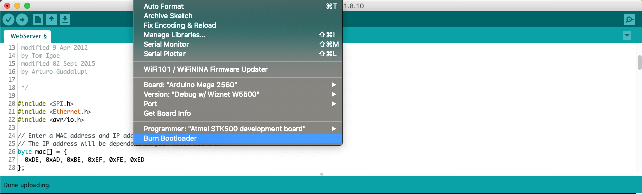 Image showing the Burn Bootloader menu option
