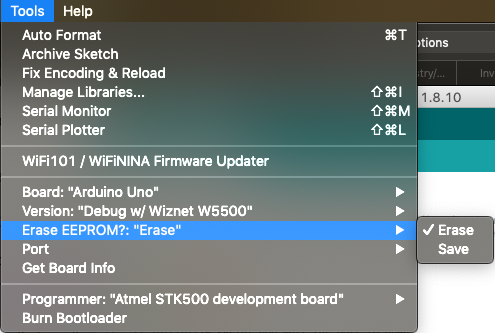 Image showing the Erase/Save EEPROM menu