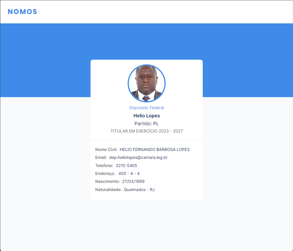 Protótipo da página de detalhe do deputado