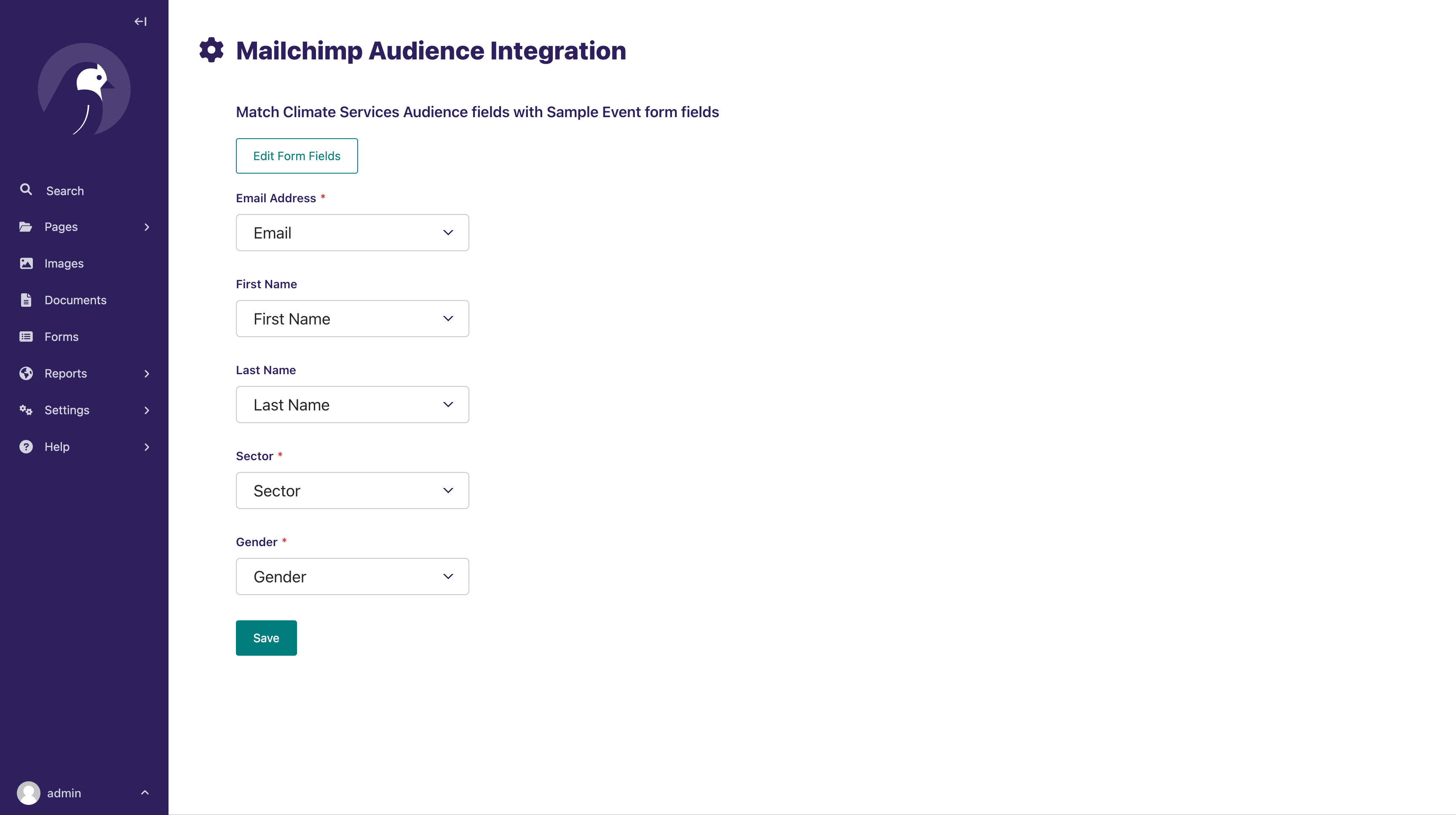 Mailchimp fields mapping