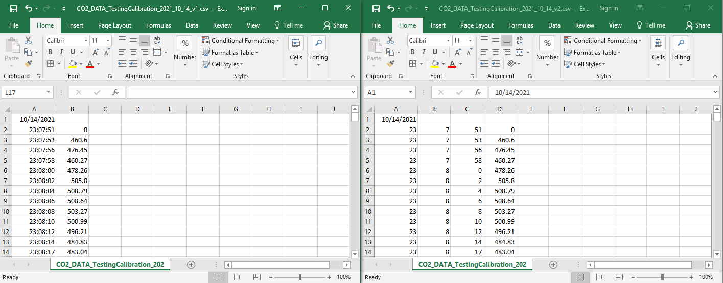 Example text file modification results in Excel