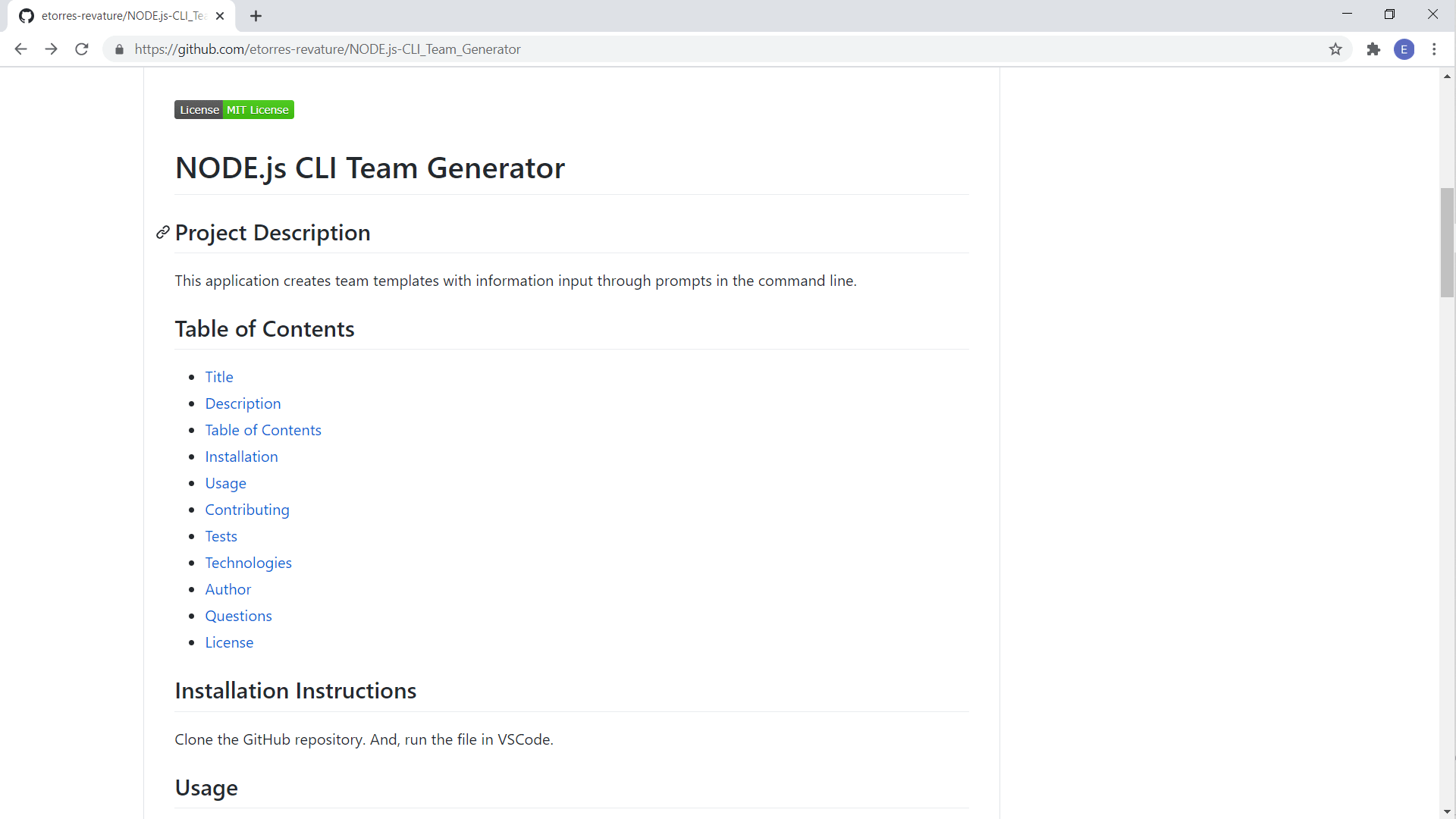 NODE.js Team Generator README file walk through