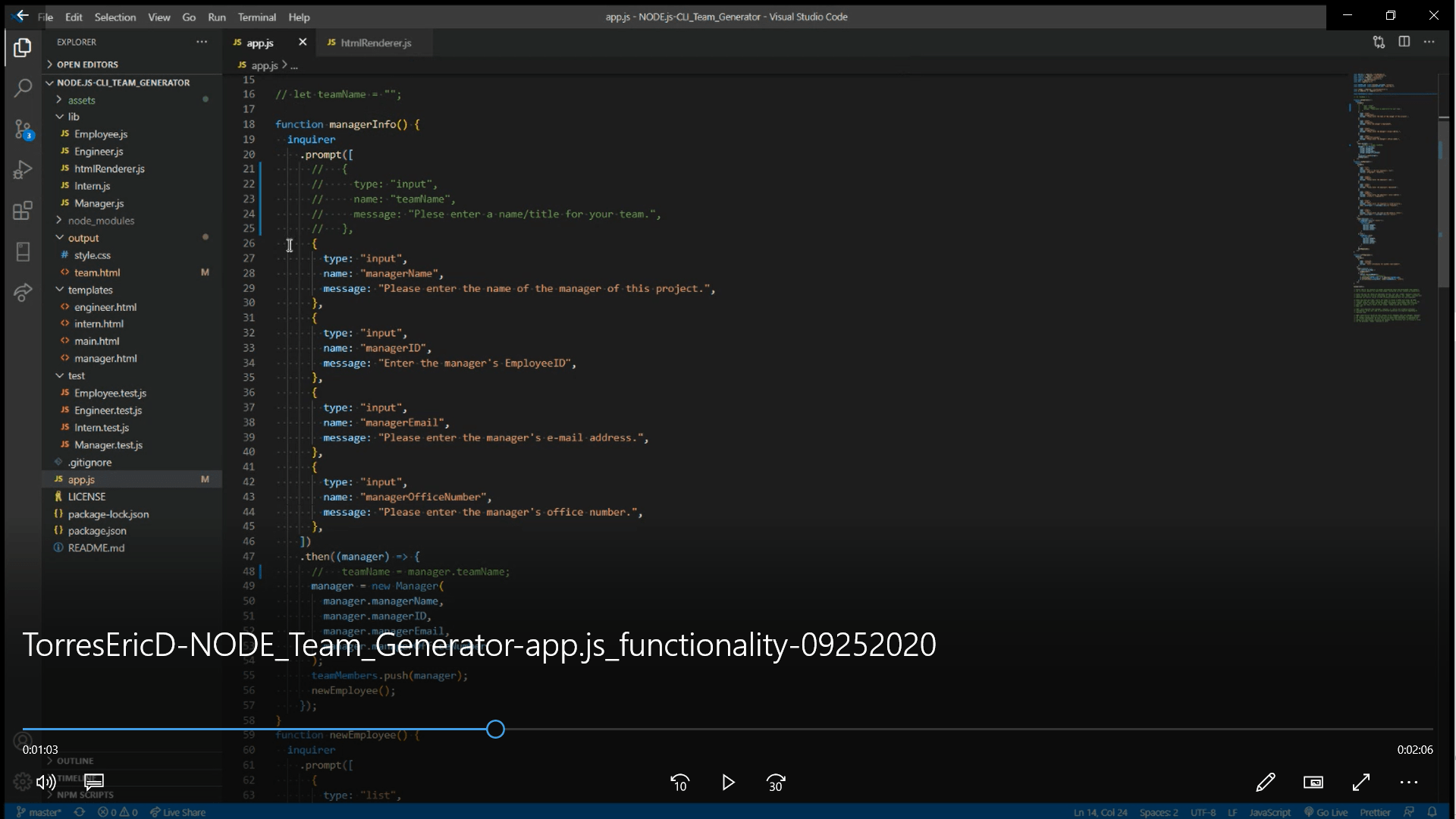 NODE.js Team Generator code walkthrough