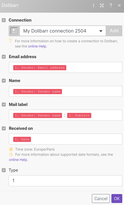 Make email parameters