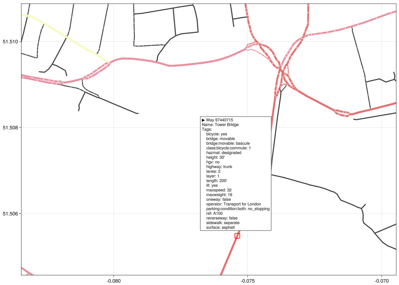 London map with inspection enabled