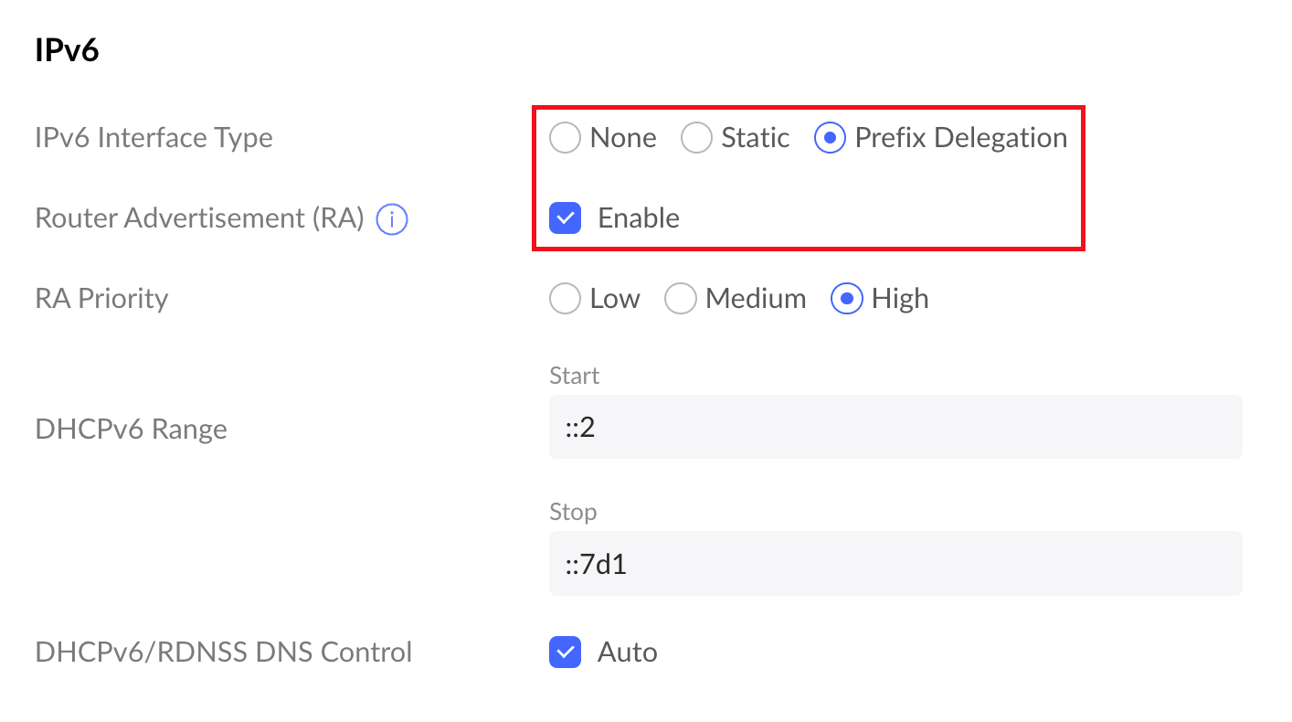 IPv6 LAN settings