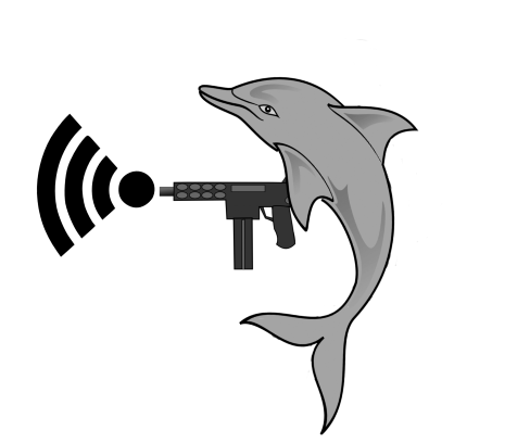A dolphin shooting WiFi from an Uzi