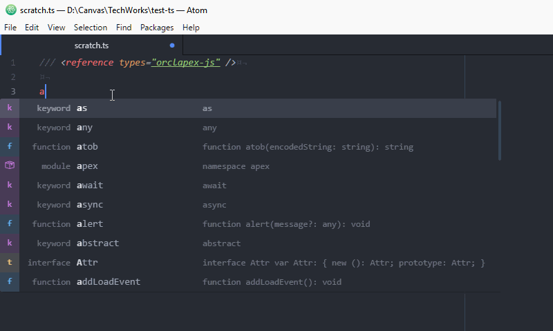 Intellisense support in Atom