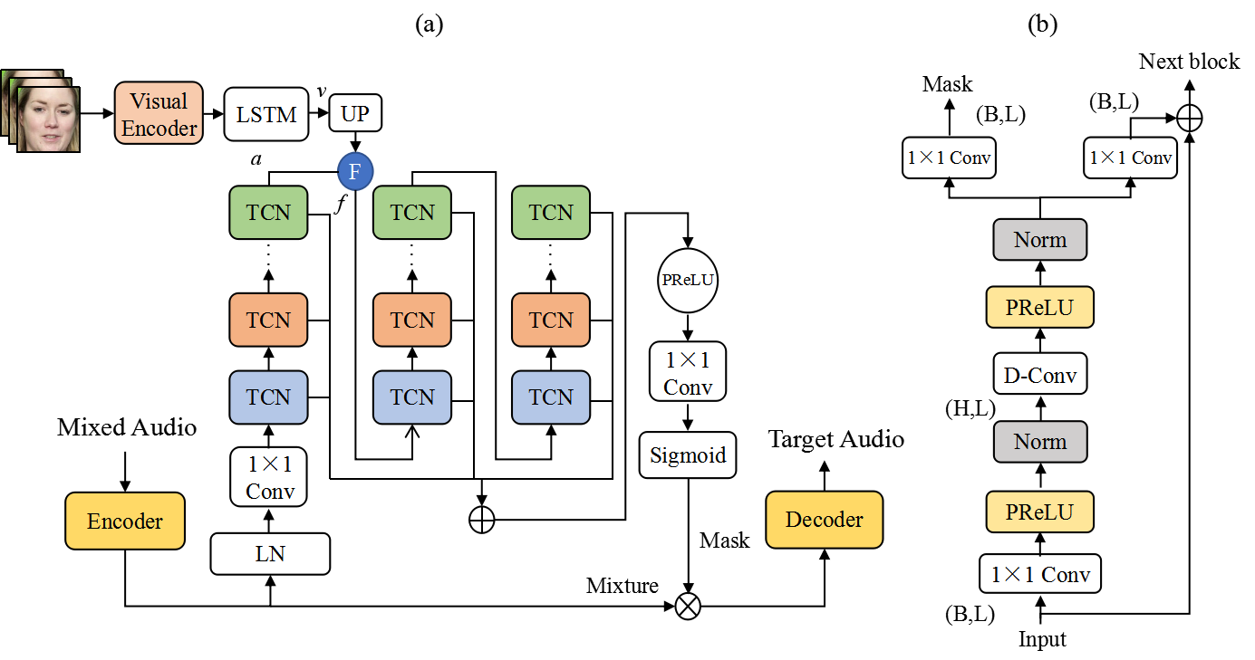 Audio-visual speech separation networks