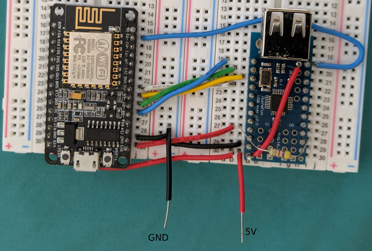 NodeMCU 1.0 and USB host mini boards