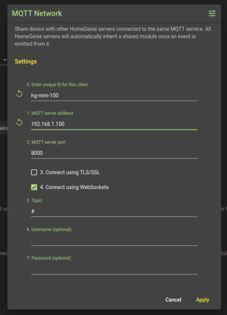 HomeGenie Server - MQTT configuration