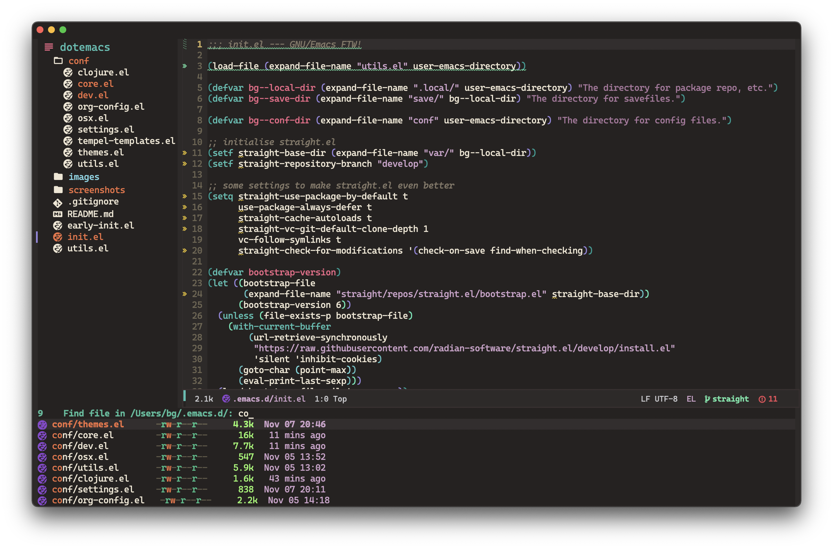 Screenshot of my GNU/Emacs setup.