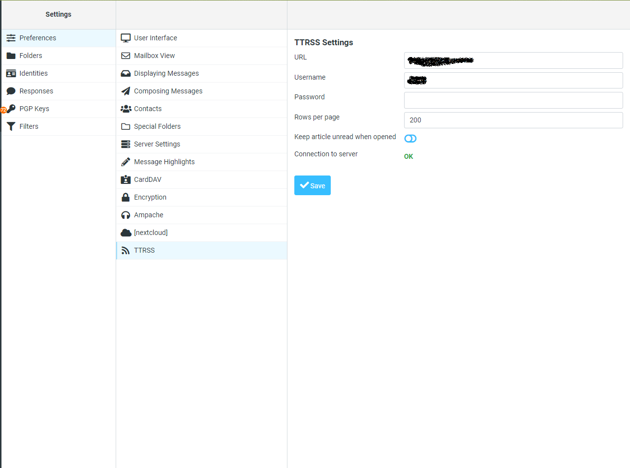 roundcube_ttrss Settings