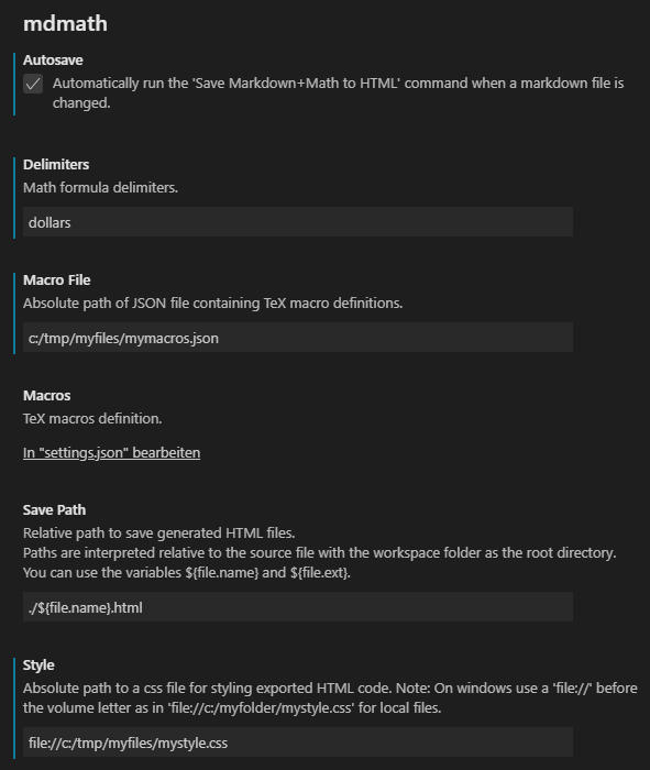 mdmath example user settings