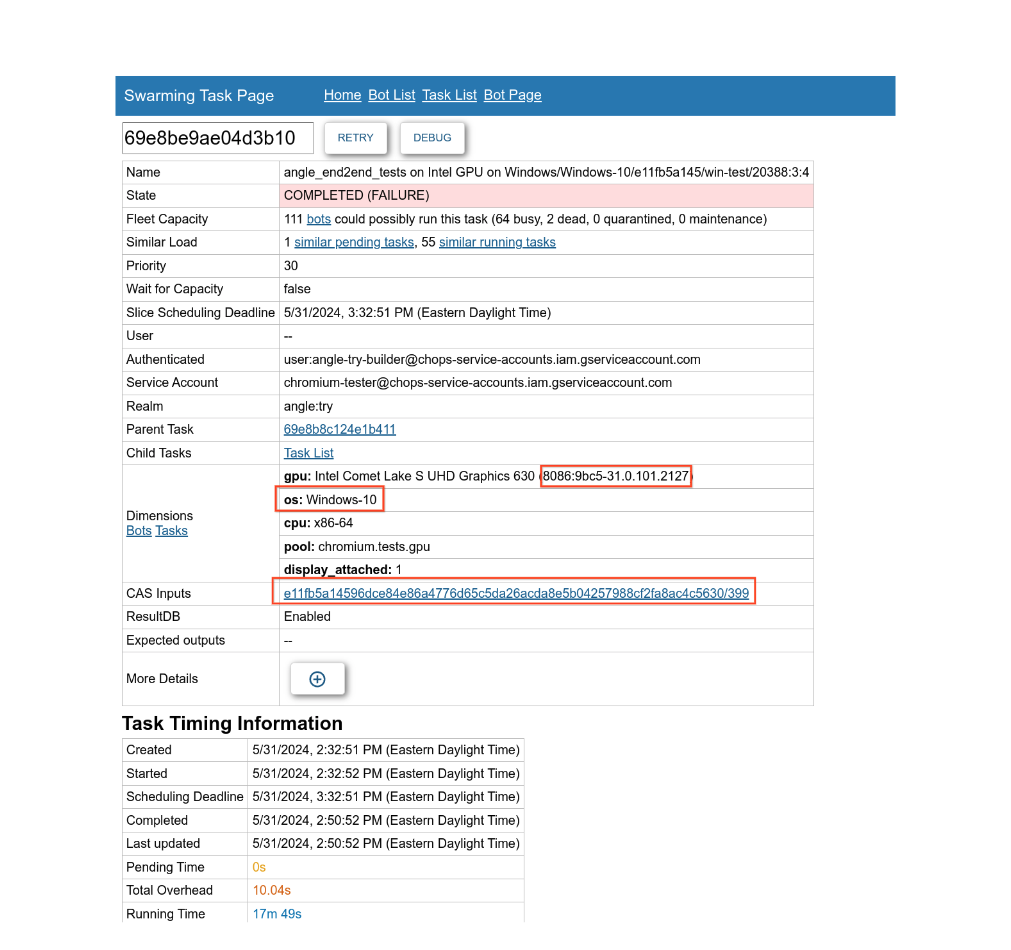 Swarming task info