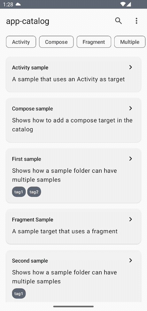 Shows the sample app of the framework in action