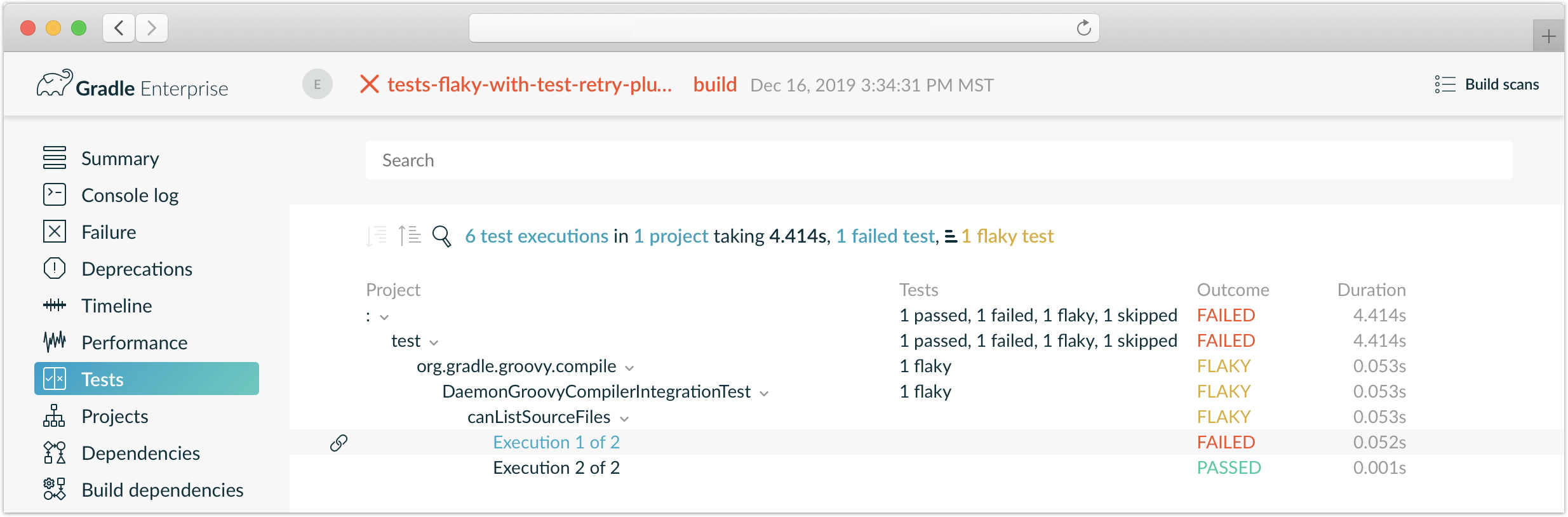 Gradle build scan reporting