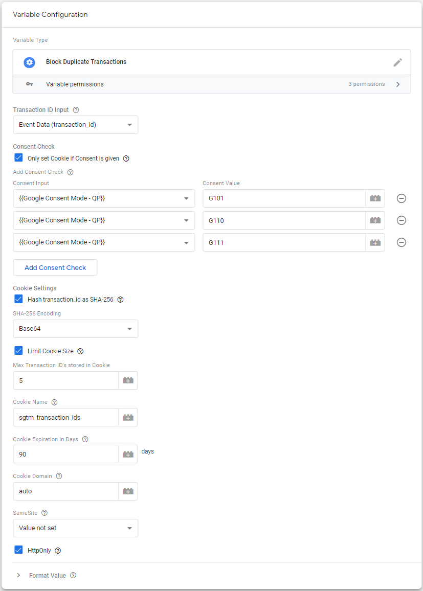 Block Duplicate Transactions Variable Settings