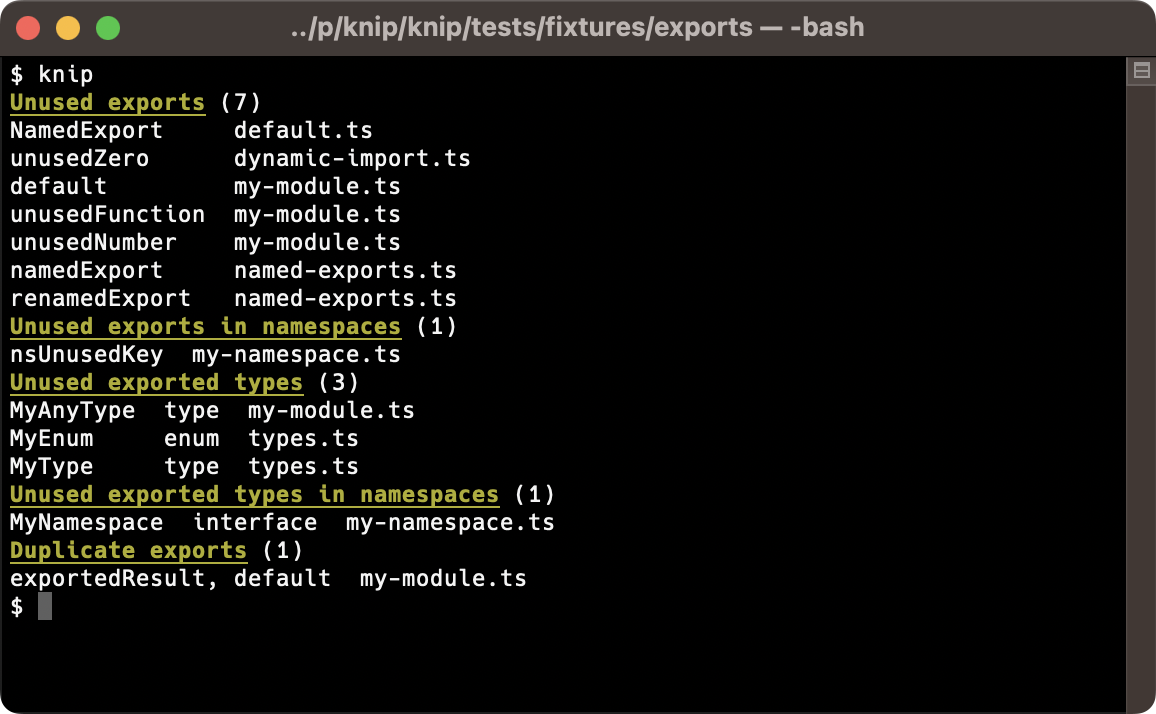 example output of exported values and types