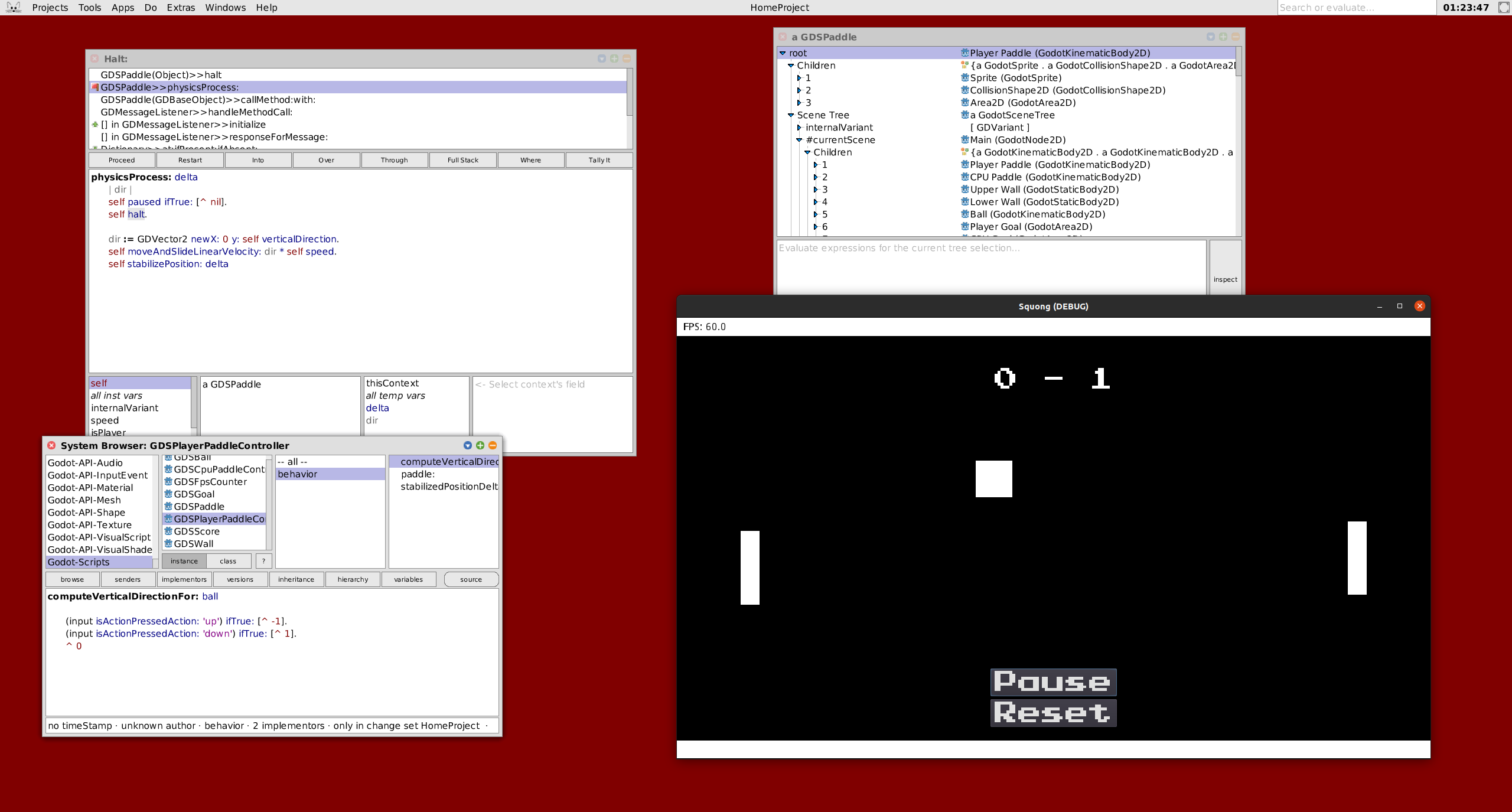 Screenshot of a debugging session for a running game