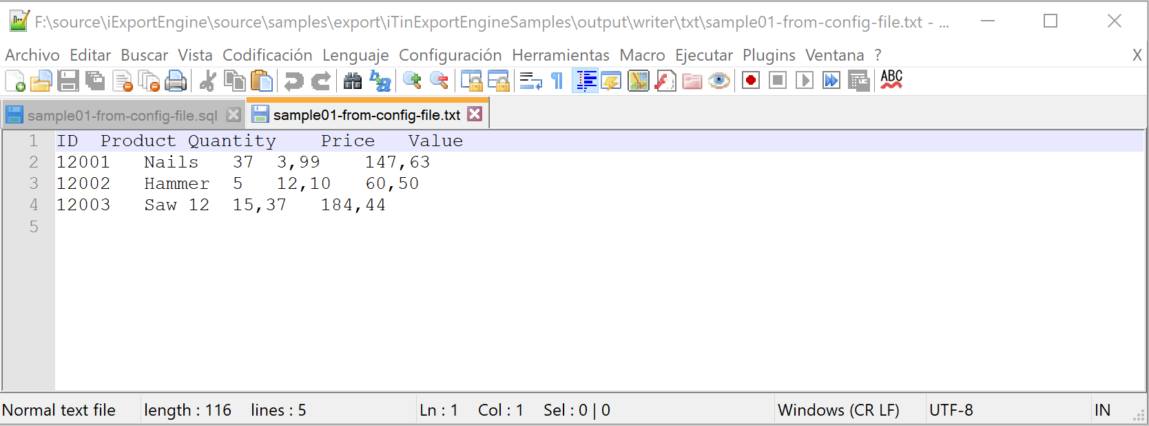 Txt sample 1 output