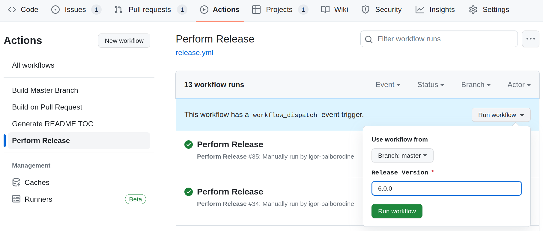 Perform Release Workflow