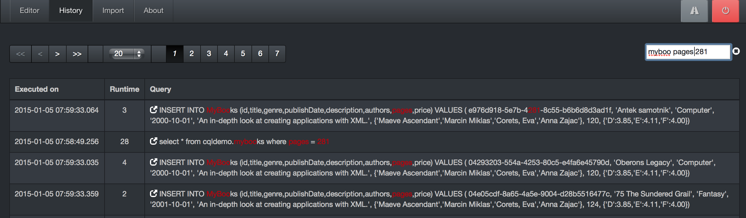 Query History Filter