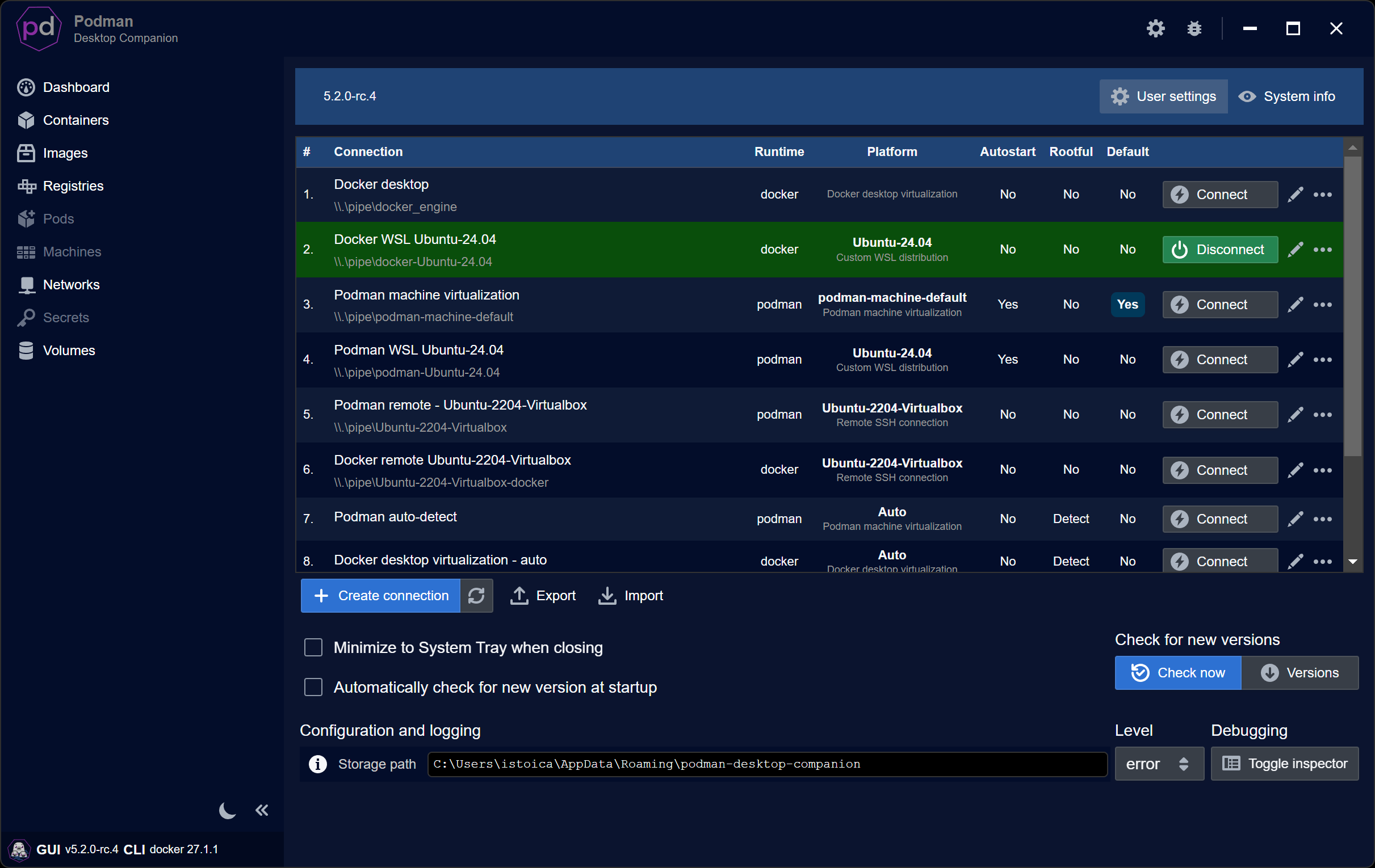 Engine Settings Screen