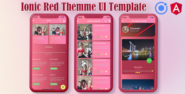 Ionic 5 Angular 8 Red UI Theme Template App