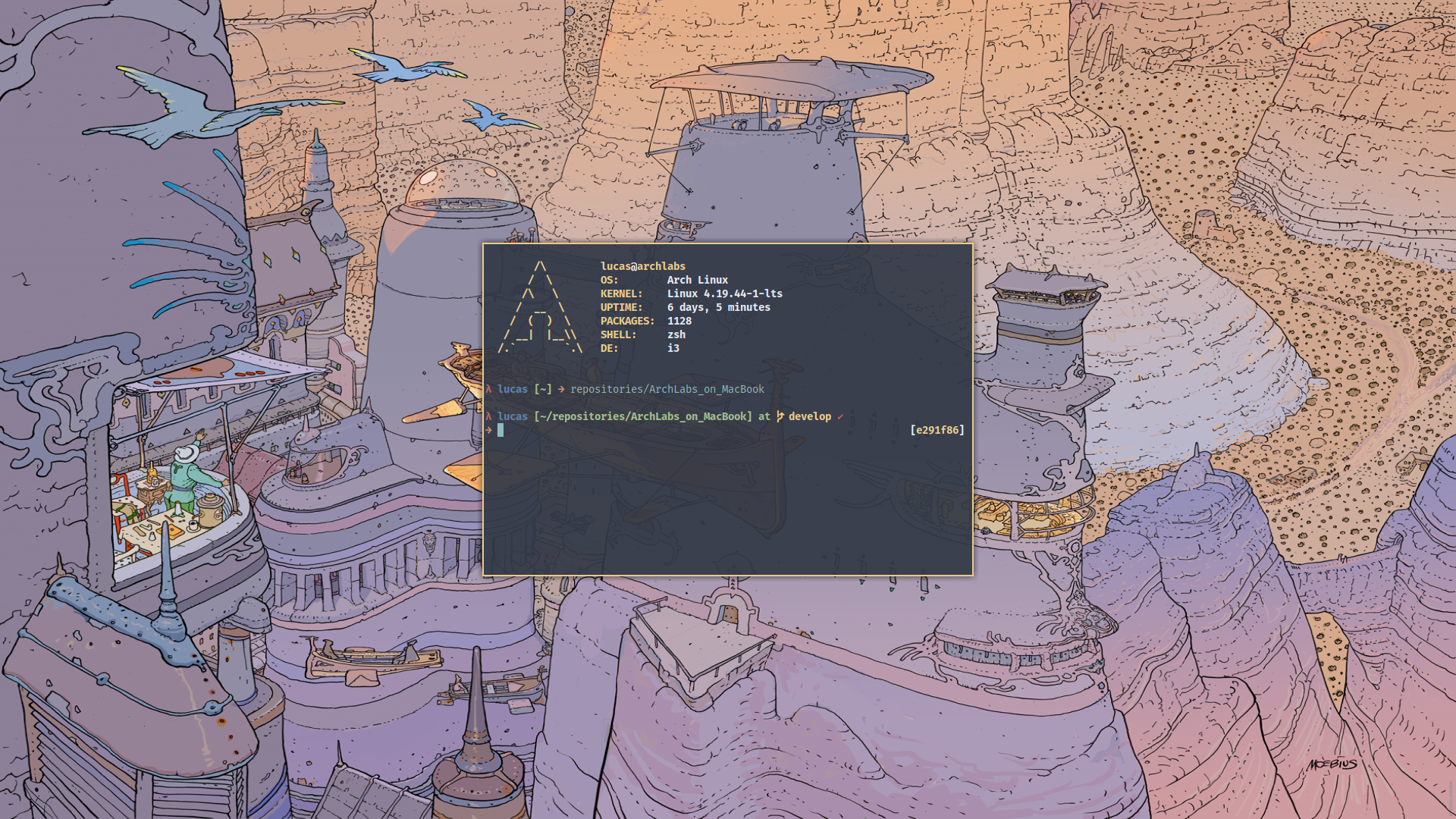 ArchLabs_on_MacBook Nord theme with zshell