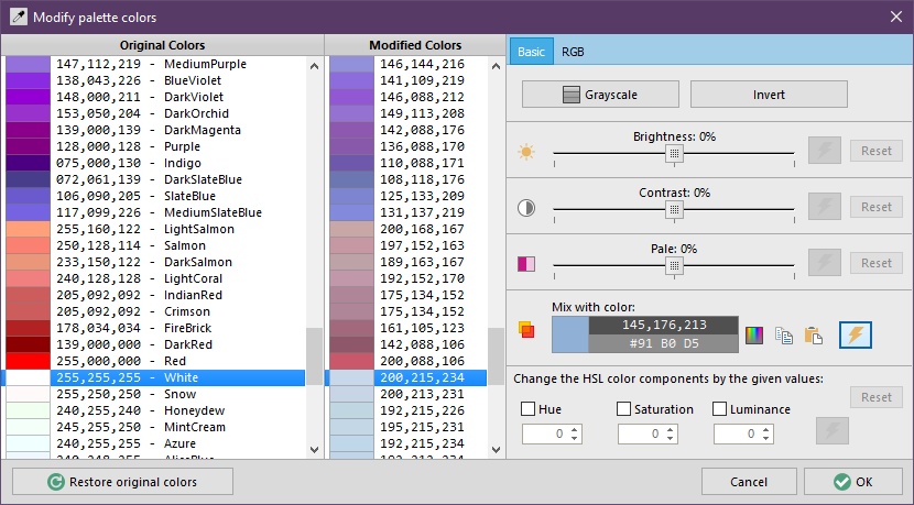 Modify color palette