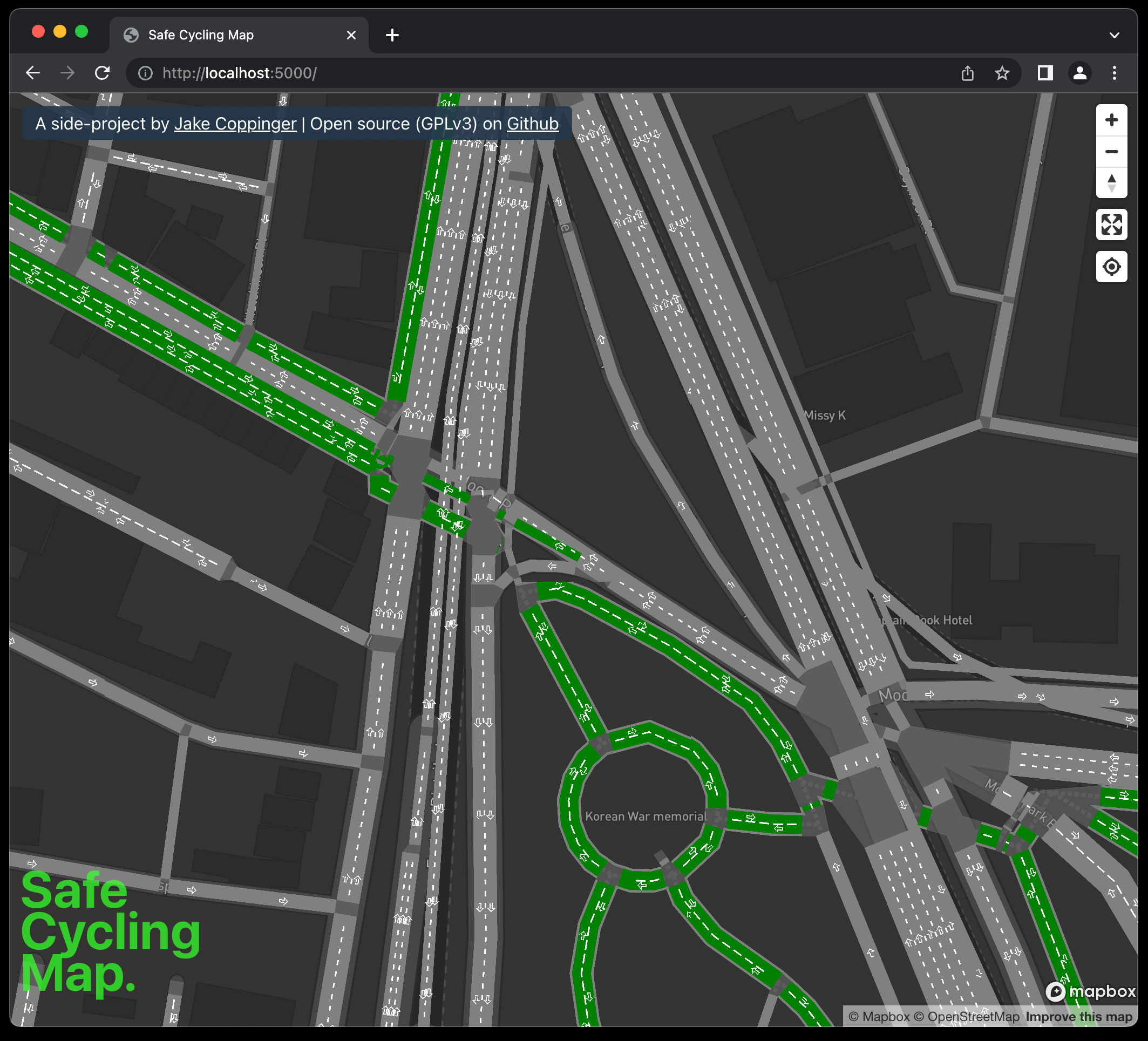 Screenshot of Mapbox map on dark background