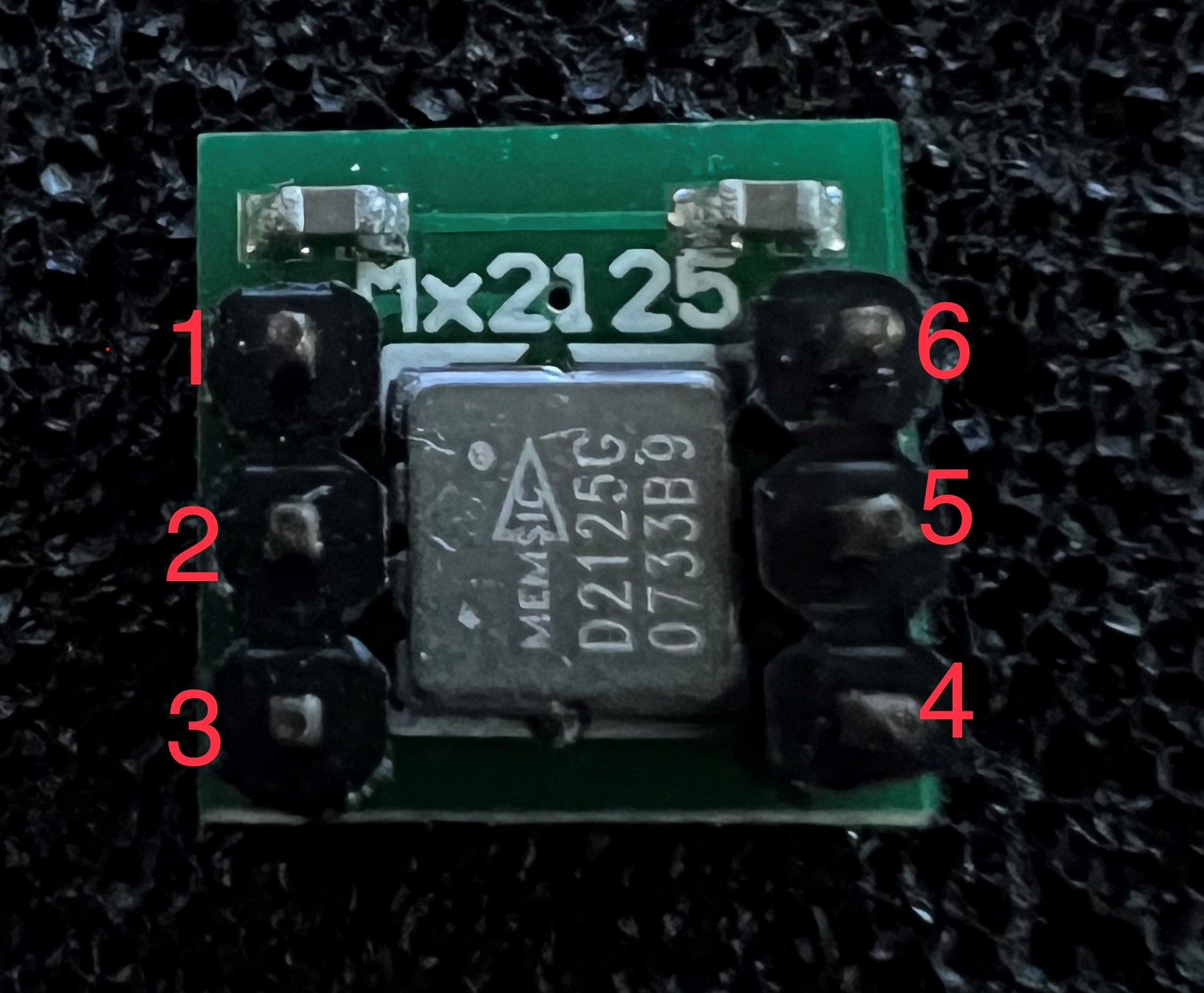 Mx2125 chip with pin 1 on top-left