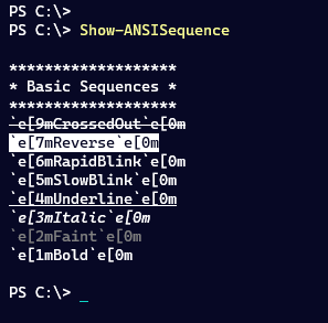 show basic ANSI sequence