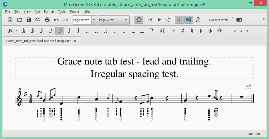 Image of test cases for grace notes.