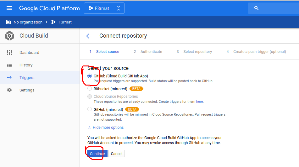 Possible repositories in Google Cloud Build