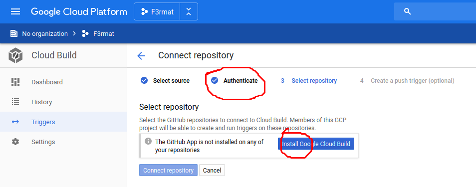 Install Google Cloud Build app