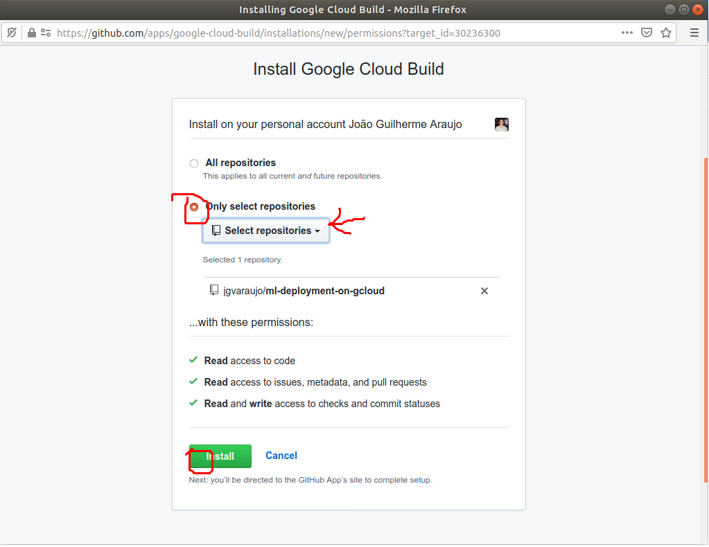 Install Google Cloud Build app to my repo