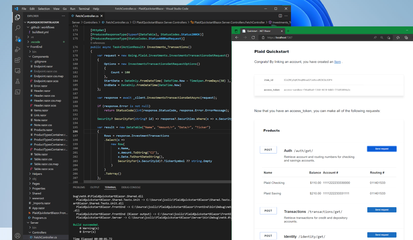 Plaid quickstart for .NET