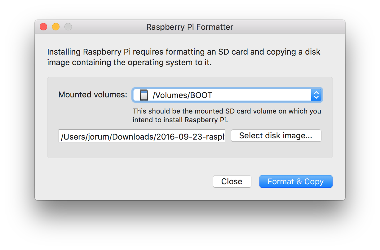 Screenshot of the Raspberry Pi Formatter application