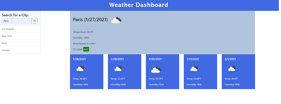 Weather Dashboard Index Page